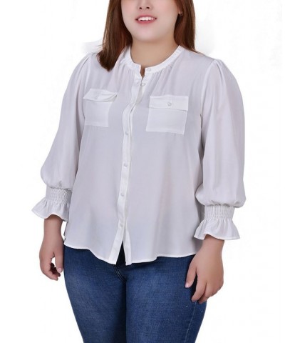 Plus Size Long Sleeve Y Neck Blouse White $12.78 Tops