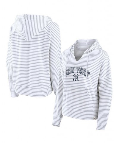 Women's Branded White New York Yankees Striped Arch Pullover Hoodie White $36.39 Sweatshirts